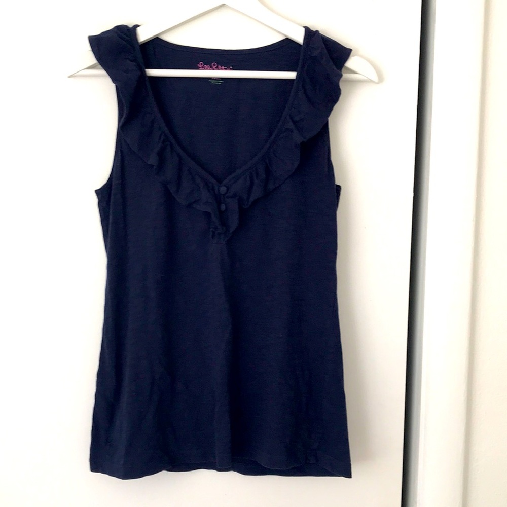 Lilly Pulitzer ruffle top in navy color